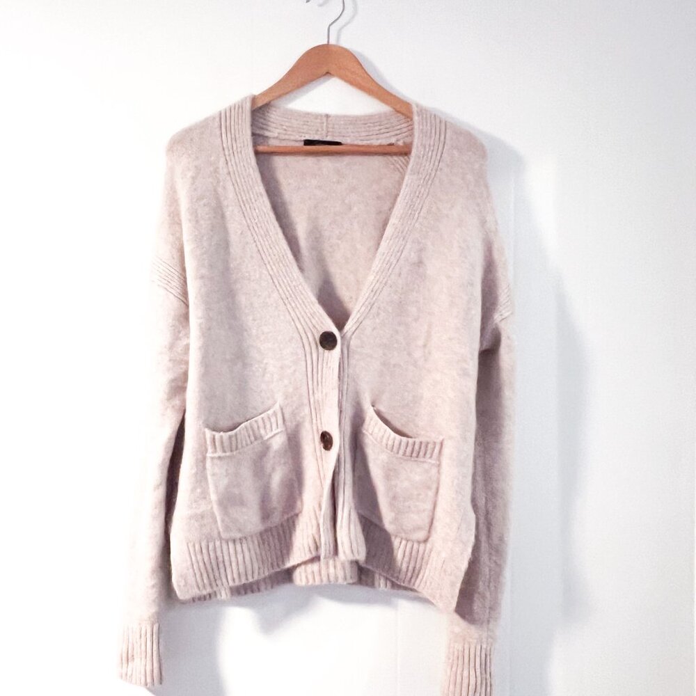 J. Crew Ivory Rainbow Mauve Supersoft Yarn Cropped Cardigan Sweater Small - Picture 3 of 9